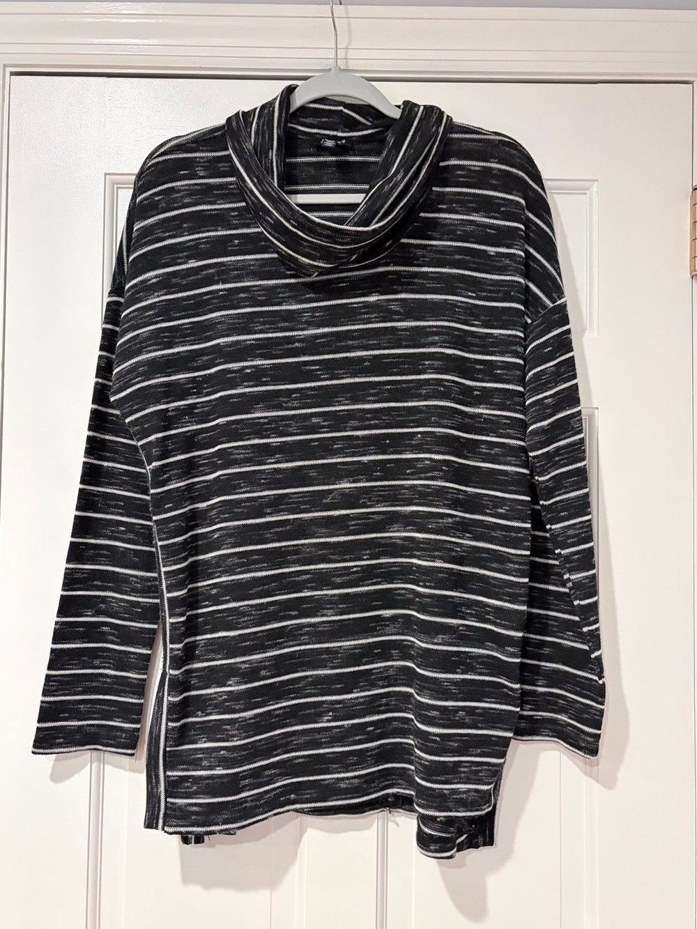 Jones New York Striped Cowl Neck Tunic Sweater Black White L